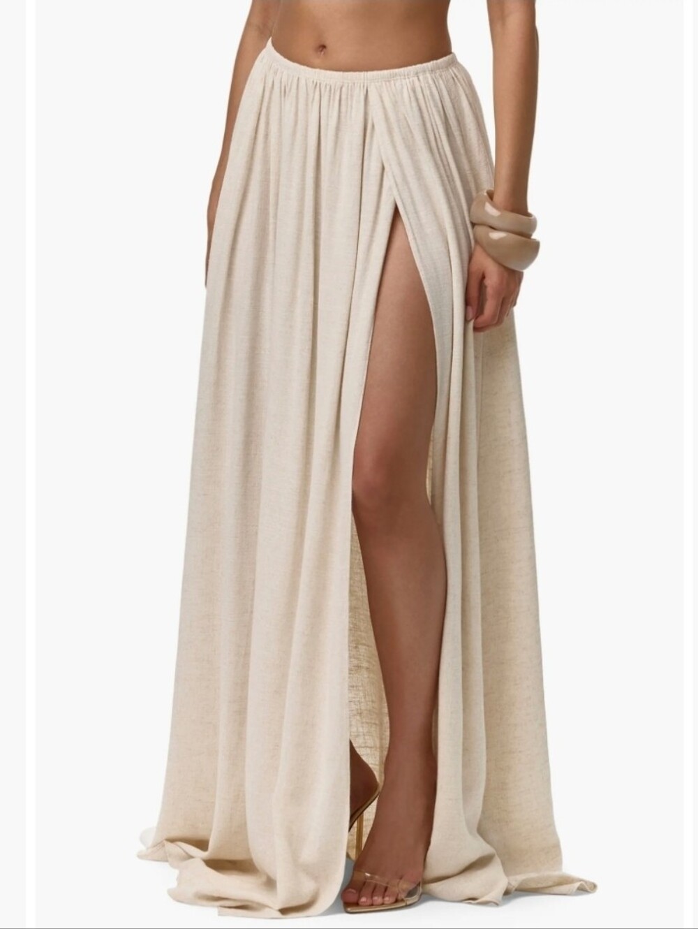Naked Wardrobe Gathered Side Slit Maxi Skirt Size Medium NWT Earthy Coastal